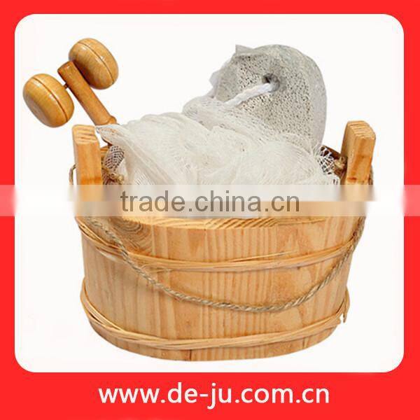 Wood Bucket Comb Puff Cleaning Promotion Bath Set