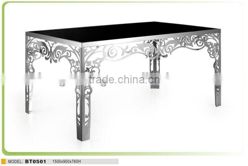 stainless steel cheap glass coffee table / dining table BT0501
