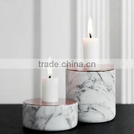 Wedding decorations marble and copper candle holder with copper lid