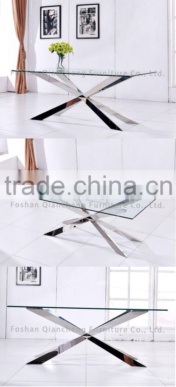 10 people table Wholesale simple design 15mm tempered glass dining table