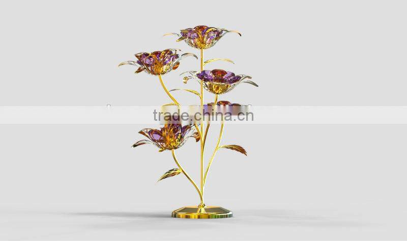 Luxury 24K Gold Plated decorative Red Crystals Flower for home decoration