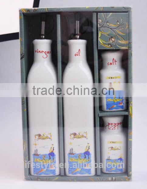Ceramic Sell Oil & Vinegar Set,Stoneware With Decal