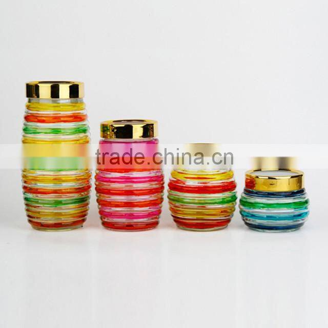 decorate colorful glass meterial canning jars for gift lollipop with screw golden lids