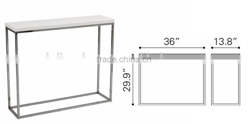 Euro Style stainless steel base Console Table, White Lacquer top