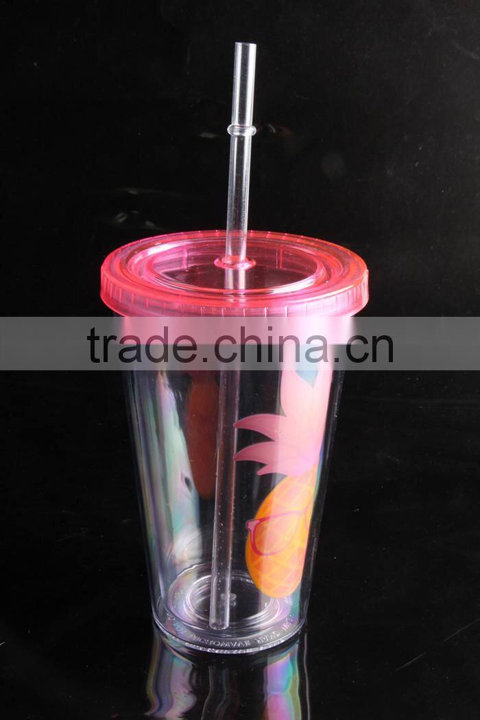Single Wall Plastic Tumbler Clear Plastic Cup with Lid and Straw