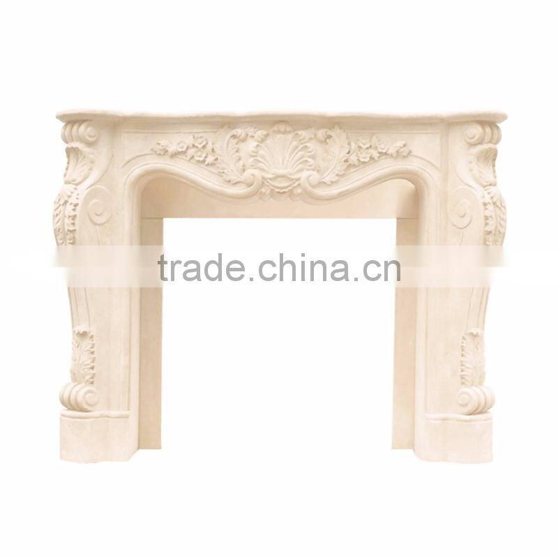 Natural stone lower beige marble fireplace surround