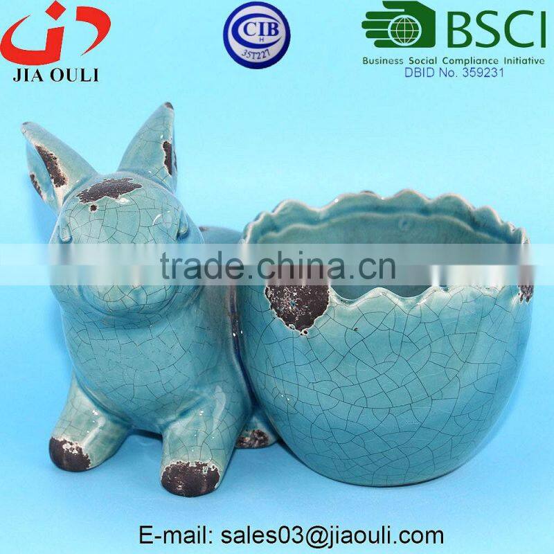 BSCI Audit Factory white Ceramic Easter Bunny Rabbit Planter, animal flower planters