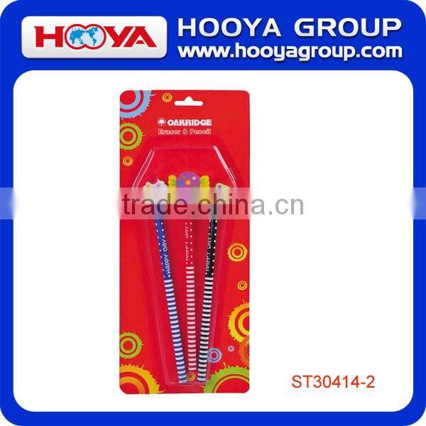 Lovely poplar wood Round School HB Pencil with Eraser of Animal Shape 3pcs/blister card