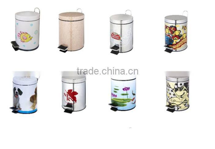 pictures printing 410# stainless steel dustbin/trashcan with good quality