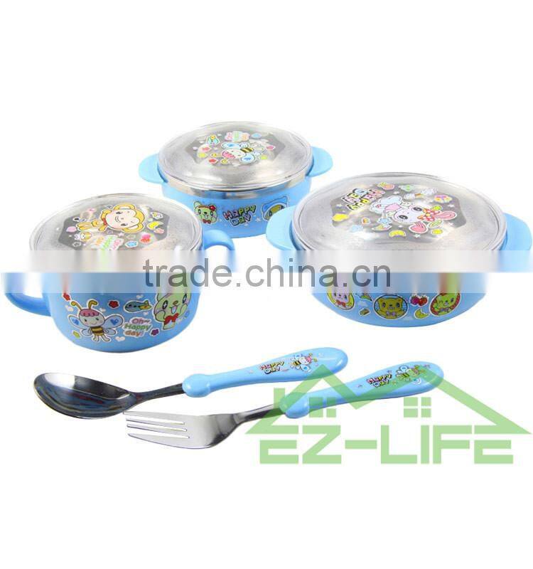 Stainless steel baby food feeding bowls with spoon and fork kids cutlery set