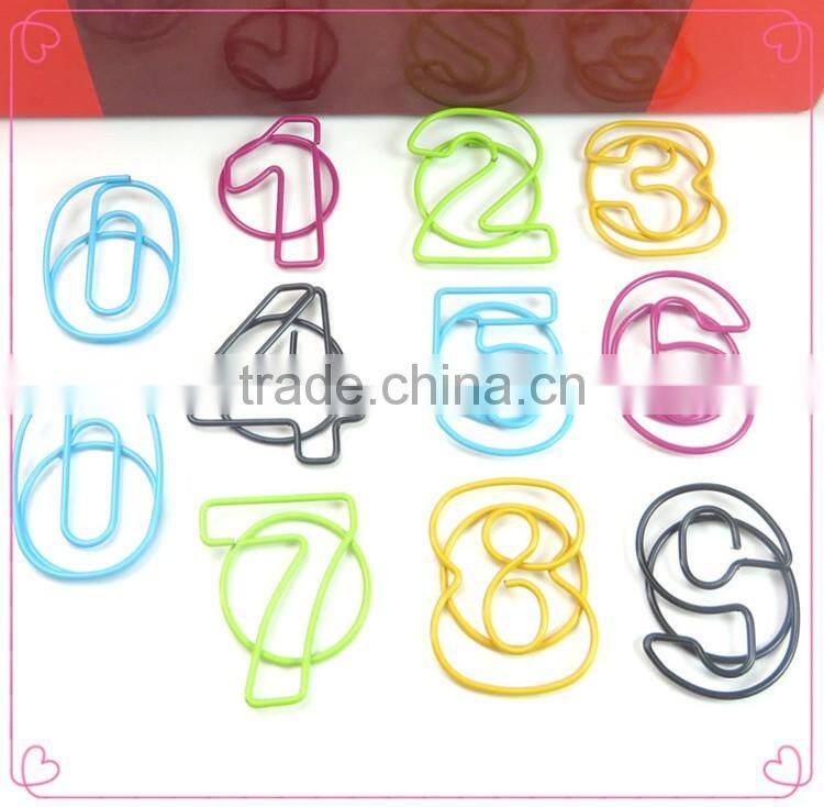 Colorful assorted number shapes metal paper clips