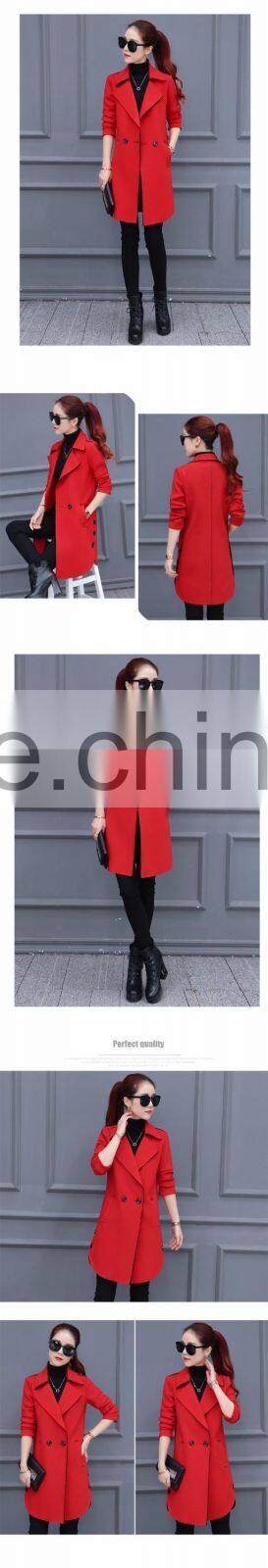 2016 Winter Trench Coat Lapel Long Sleeve Ladies Casual Long Outerwear Coats for wholesale