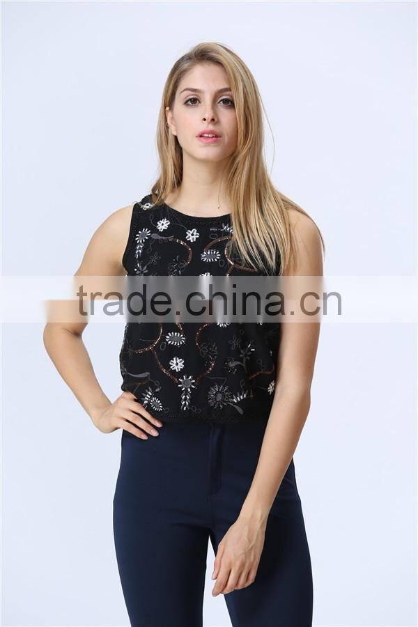 New design Factory price Accept Small/Min/Loe Order quantity Ebroideried Embellishment Beaded Women top Women Blouse