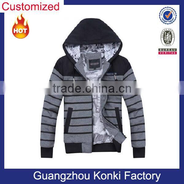 Wholesale strip hoodies with zipper and pockets for men