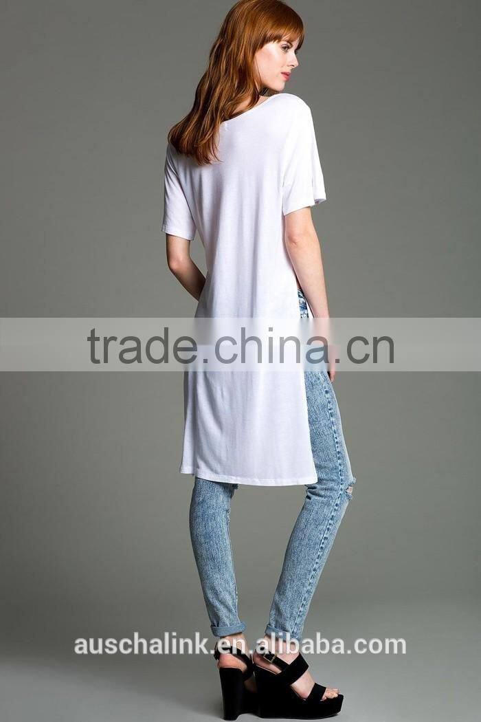 100% rayon white high slit overseas t shirts wholesale