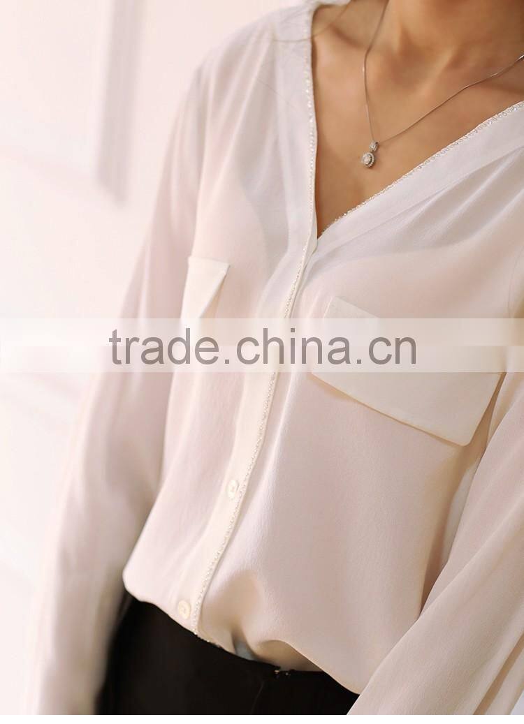 SZXX Tops Fashion Womens Lady White Wide Collar Casual Blouse