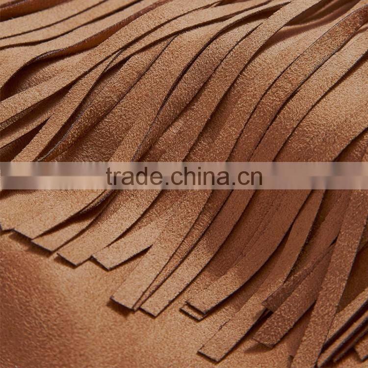 HAODUOYI Women Brown Suede Inclined Zipper Tassel Back Jacket Coat for Wholesale