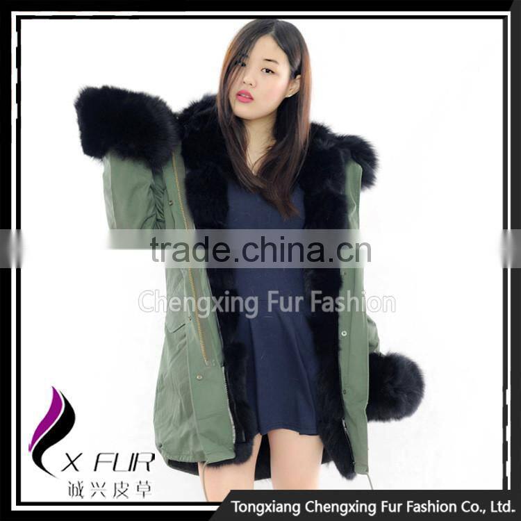 CX-G-P-02 Hot Sale Fox Fur Real Fur Parka Warm Winter Wear for Ladies Parka