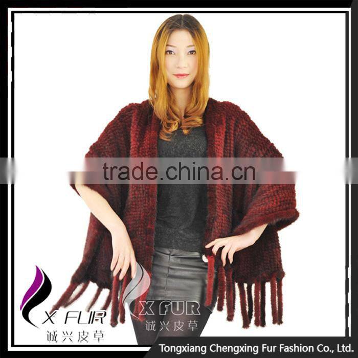 CX-B-M-25B Knitted Mink Fur Shawl Hot Sale / High Quality Women Mink Fur Cape