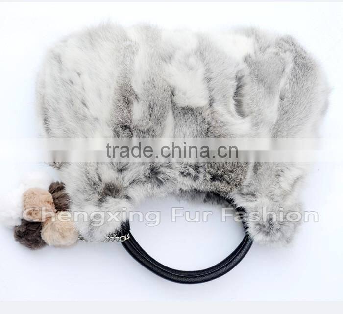 CX-H-36B Real Rabbit Fur & Leather Tote Handbag New Arrival
