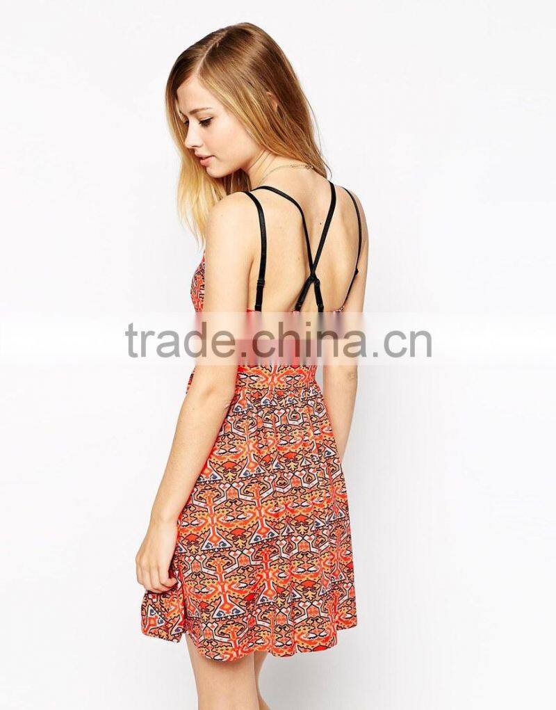 Tribal Print Floral Print Strap Dress robe soie imprime new fashion women clothing