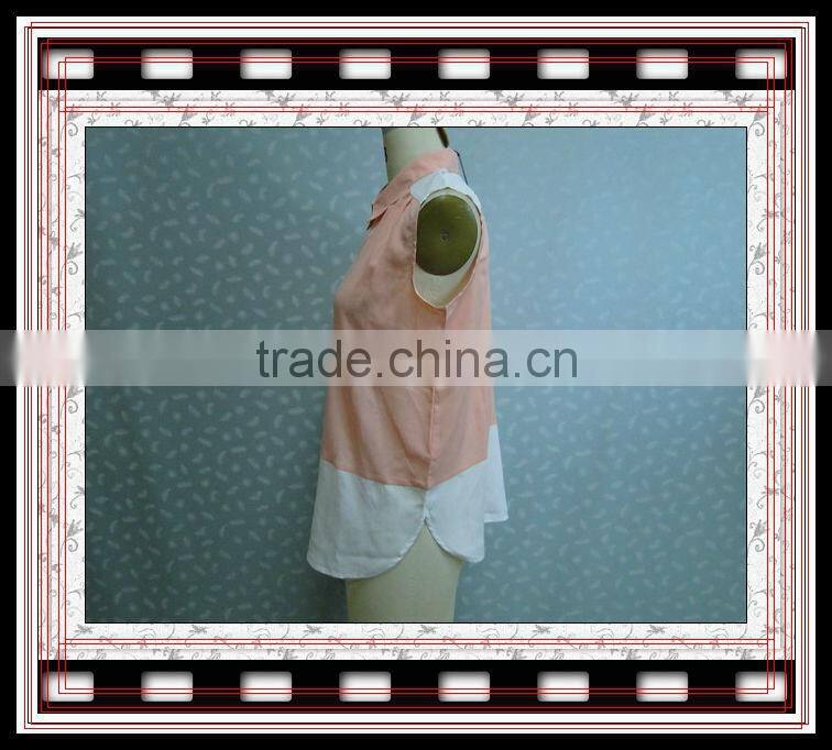 2015 ladies shirts and blouses with combined color tape