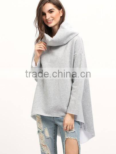 women's Grey Cowl Neck Long Sleeve Loose Sweatshirt