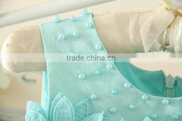 New India and Pakistan Clothing child Green handmade Flower wedding dress sweet girl Fluffy party dresses