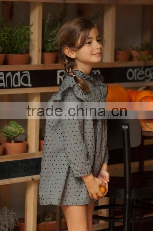 New Latest Design Kids Girls Dots Boutique Dresses Long Sleeve Cotton Ruffle Fashion Girls Dresses