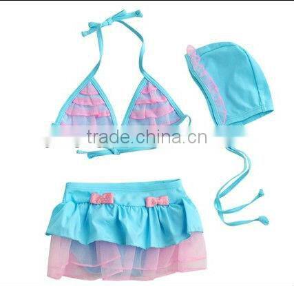 Hot sale three-piece swimsuit baby Leopard swimwear sun hat child swimwear twinset Bikini swimwear with cap girl swimsuit