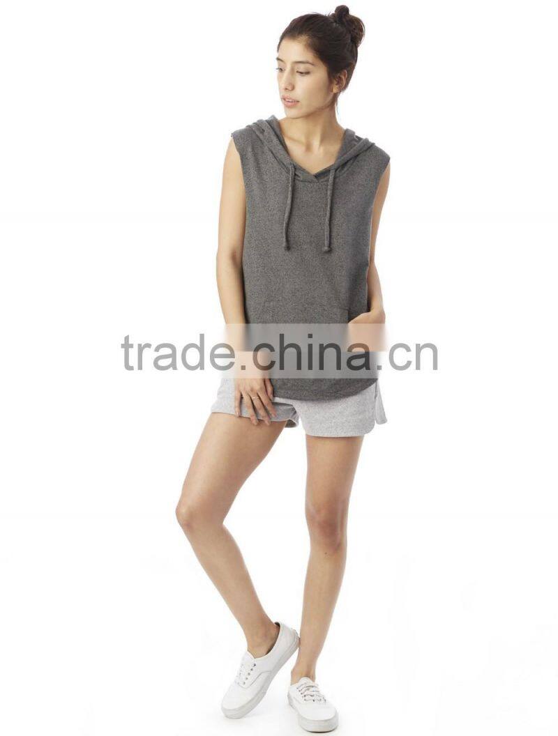 2016 ladies grey plain black oversized sleeveless pullover hoodies with hood