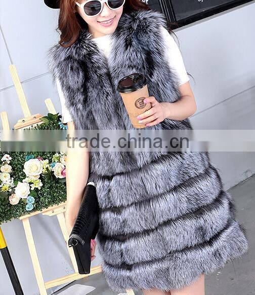 2016 Luxury Real Fox Fur Vest Waistcoat Autumn Winter Genuine Women Fur Gilet Outerwear Coats Lady X-Long Overcoat