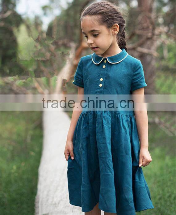 High Quality Washed Girl's Linen Dress Kids Linen Summer Dress