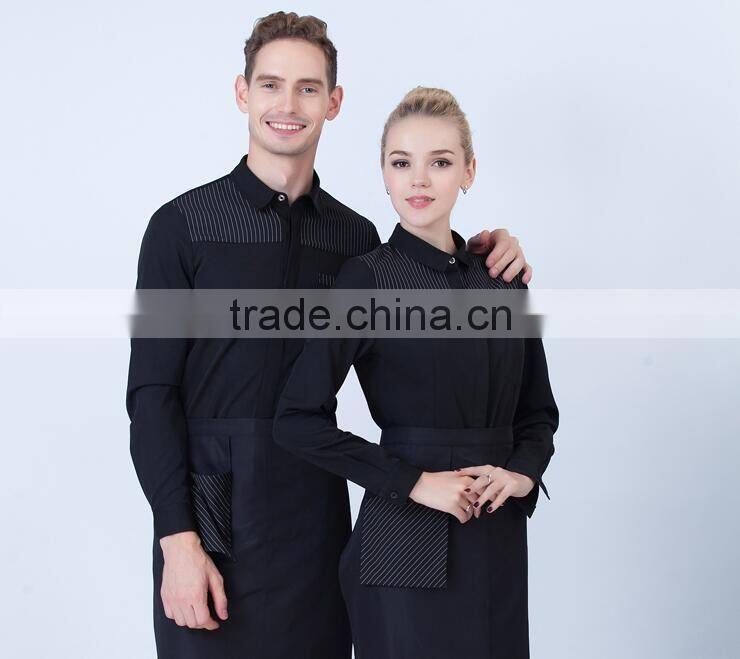 custom high quality staff uniform, long sleeve black Hotel Uniform