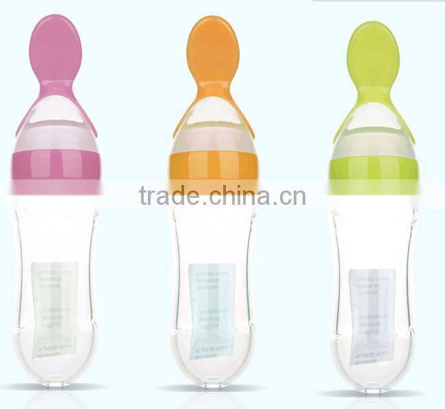 baby feeding bottle with spoon/squeeze feeder/Baby Silicone Squeeze Spoon