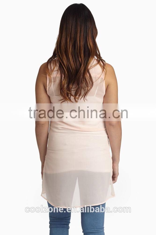 100% Polyester double pocket front chiffon blouse for maternity nursing clothes