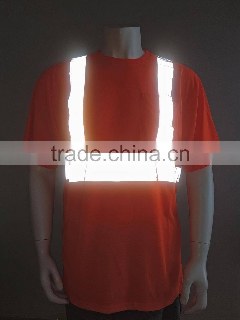 Manufacturer mens high visibility orange short sleeve chest pocket reflective safety T-shirt