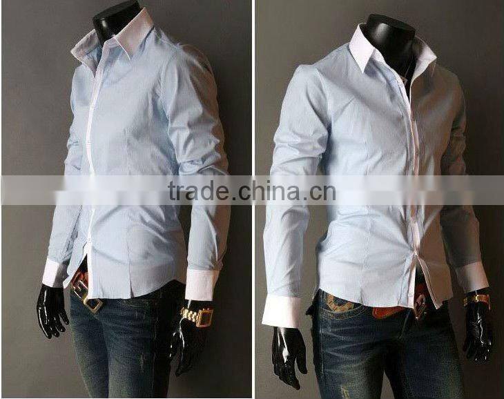 100% cotton slim fit long sleeve contrast collar casual men shirt