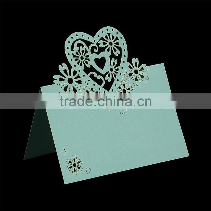 Paper Wedding Party Name Place Cards Heart Hollow Mint Green