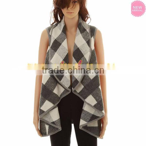 Plaid waterfall vest
