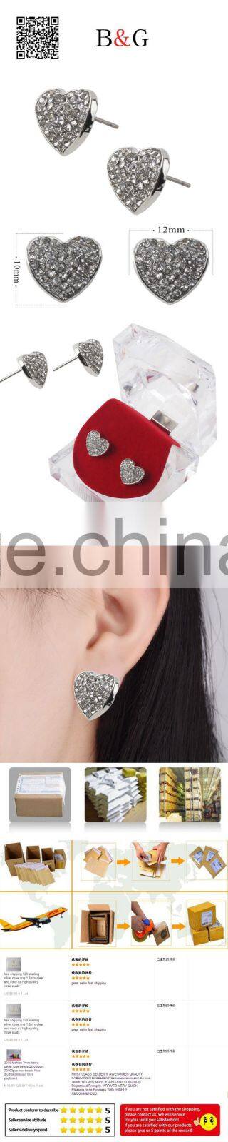 Customized Unisex Hot Sale Elegant Large Sliver Heart Diamond Hiphop Earrings Jewelry With Cheap Price Wholesale