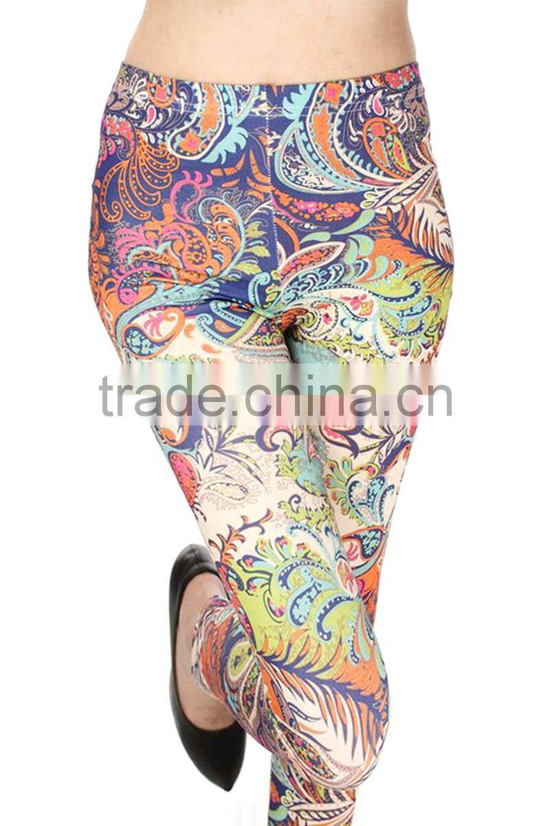 sexy cashew flowers milk silk printed skinny high elastic leggings