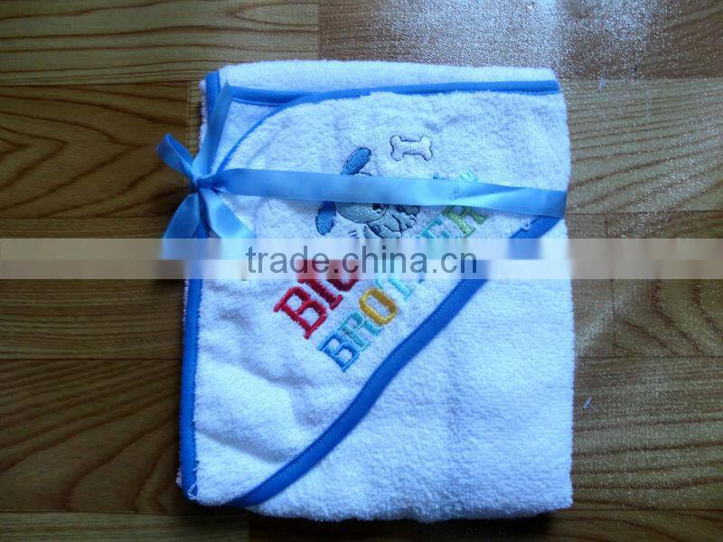 100% cotton terry baby wrap towel with animal embroidery