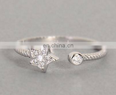 925 sterling silver crystal star finger ring