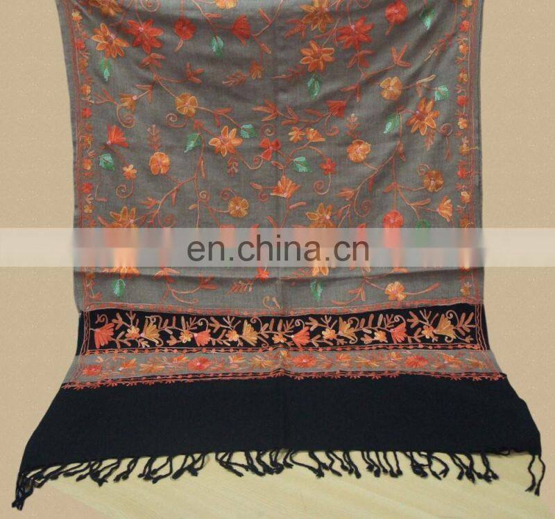 Wool Pashmina shawl with fancy wool embroidery