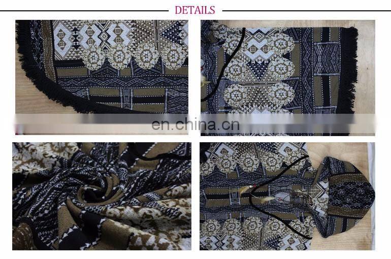Wholesale Designer Clothing Tribal Mandala Print Poncho Hoodie With Tassel Fringe