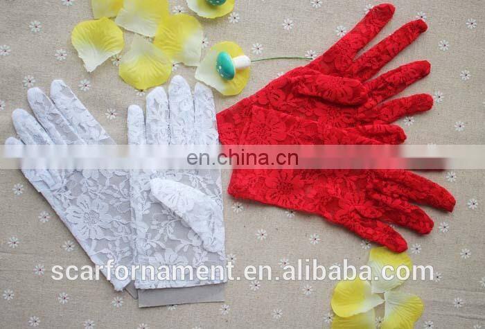 women's sexy black red white ivory wrist length wedding hand gloves driving short lace bridal gloves