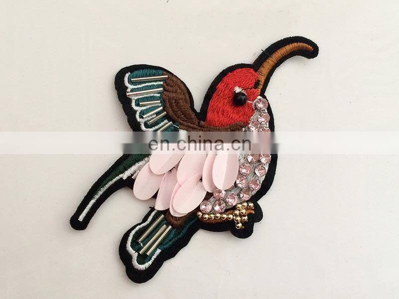 Fashion 12x8cm Wide 3D Beads Sequins Embroidery Birds for Clothing