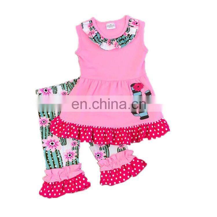 Sleeveless alphabet letter baby girls clothing sets kids clothes in china