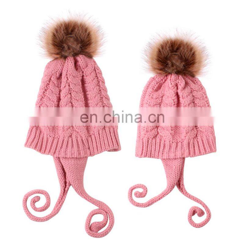 Mom Kids Family Hats Family Matching Beanies set Baby Girl Knitted Winter Warm hats Stylish Kids Mom Cotton headwear